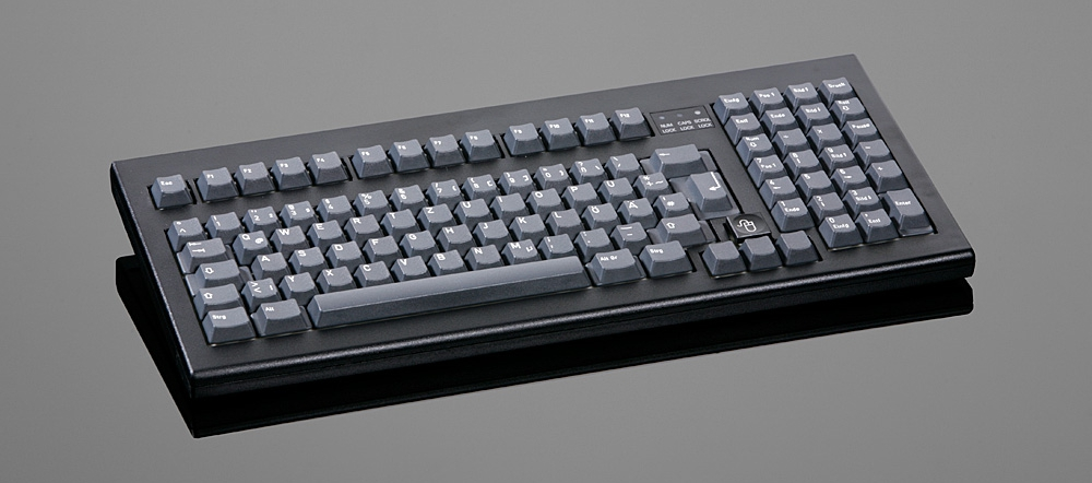 Bestechend schlichtes Design in grau oder schwarz, absolut staub- und spritzwasserdicht sowie extreme Kratzfestigkeit, zeichnen diese Tastatur aus 