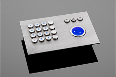  Vandalismusgeschützte Edelstahltastatur 16T-ES19 mit Trackball in verschiedenen Layouts, auch individuelle, eignet sich besonders für dem Einsatz  an öffentlichen Plätzen 