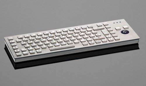  Vandalproof keyboard with 85-keys and integrated 13mm - trackball. Completely made of stainless steel. 